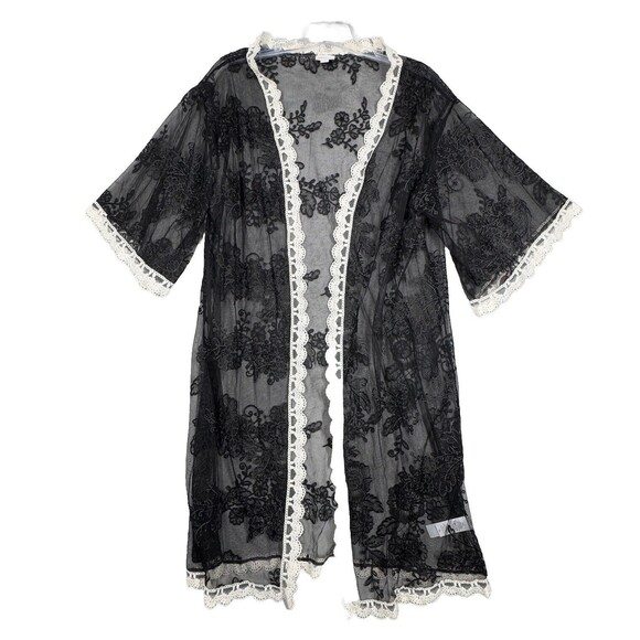 Lularoe Sweater Womens Small Black Ivory Lace Chloe Longline Duster Midi Gothic - Picture 1 of 8